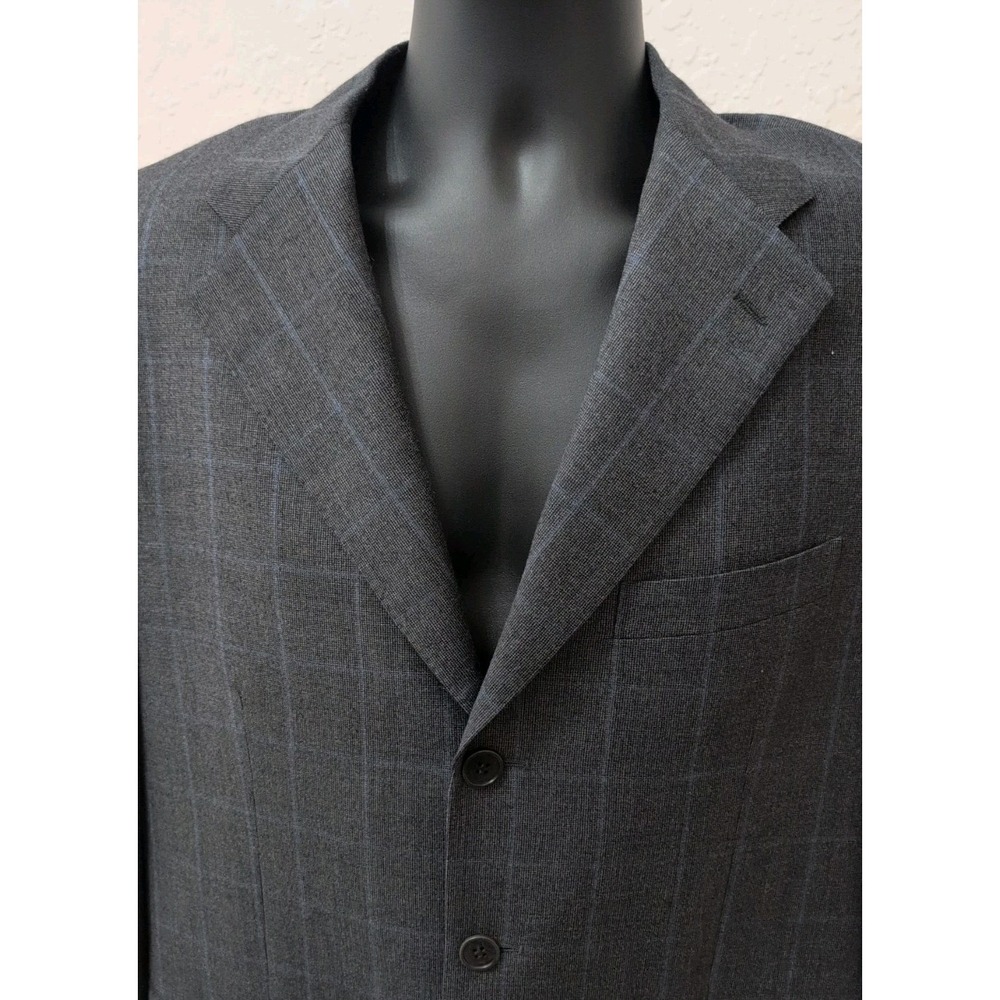 Faconnable Windowpane‎ Sports Coat 3-Button Blazer Men 100% Wool Italy Blue 40R